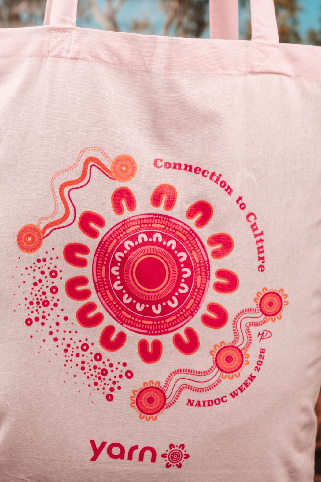 Connection To Culture NAIDOC Week 2026 Tote Bag Pink Long Handle Cotton Tote Bag