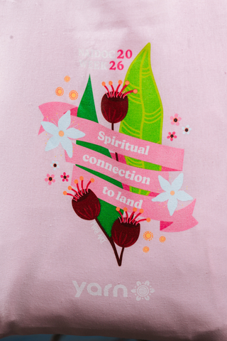 Spiritual Connection To Land NAIDOC Week 2026 Tote Bag Pink Long Handle Cotton Tote Bag