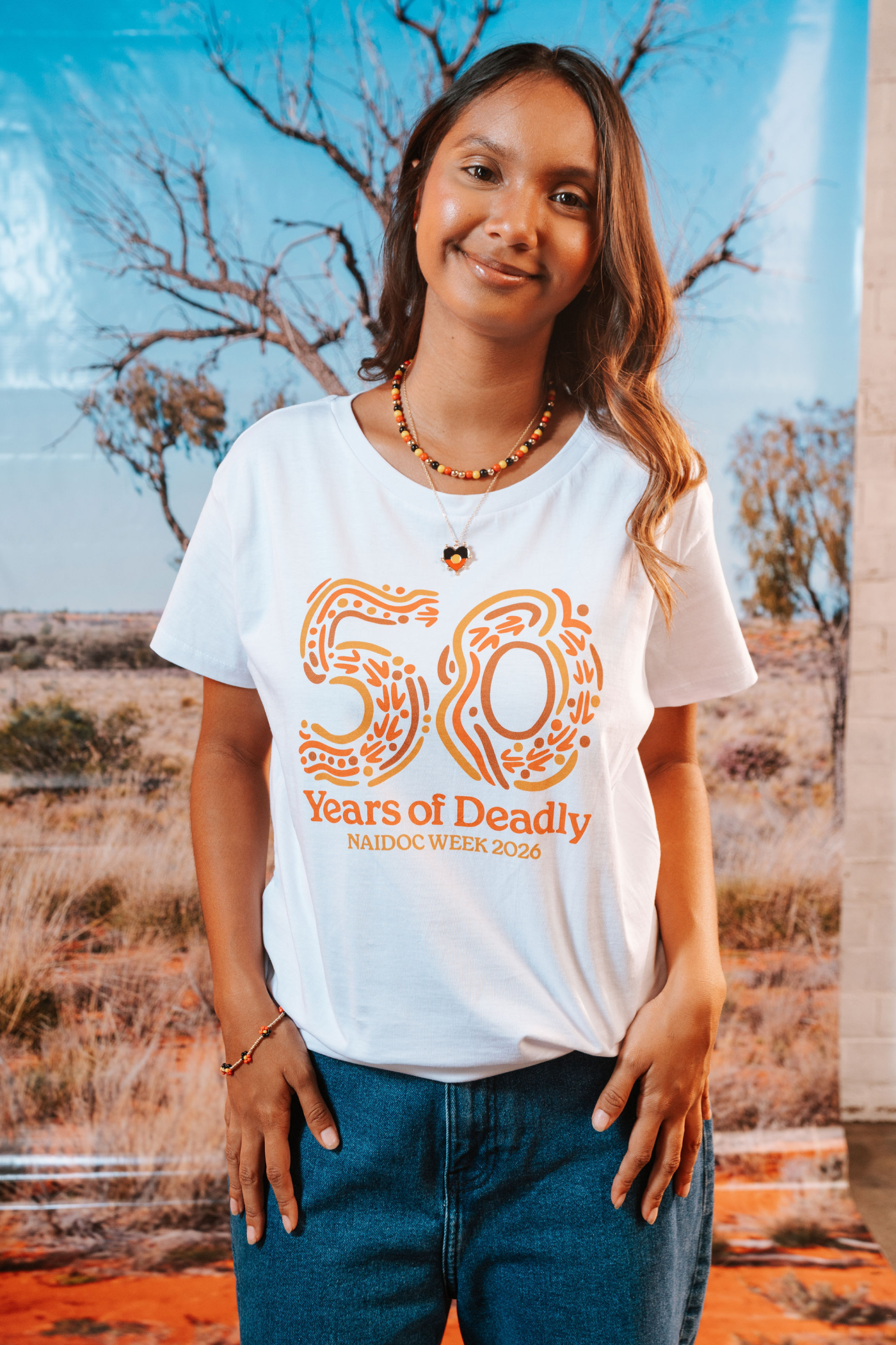 50 Years of Deadly NAIDOC Week 2026 White Cotton Everyday T-Shirt