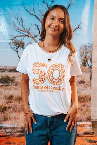 50 Years of Deadly NAIDOC Week 2026 White Cotton Everyday T-Shirt