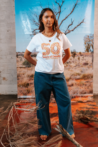 50 Years of Deadly NAIDOC Week 2026 White Cotton Everyday T-Shirt
