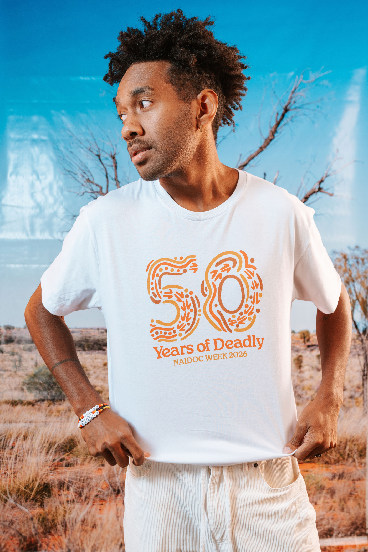 50 Years of Deadly NAIDOC Week 2026 White Cotton Everyday Unisex T-Shirt