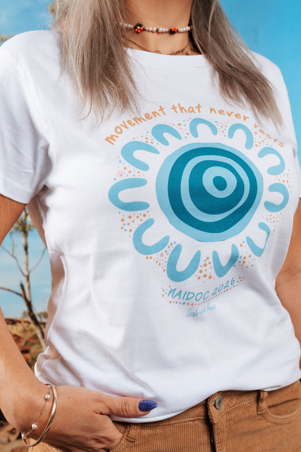Movement That Never Rests NAIDOC Week 2026 White Cotton Everyday T-Shirt