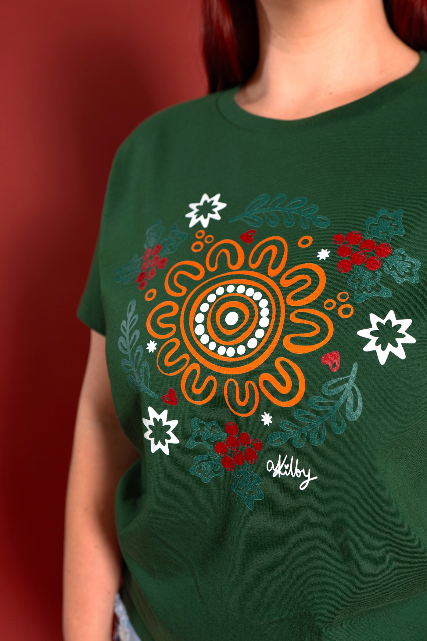 Harmony Forest Green Cotton Crew Neck T-Shirt