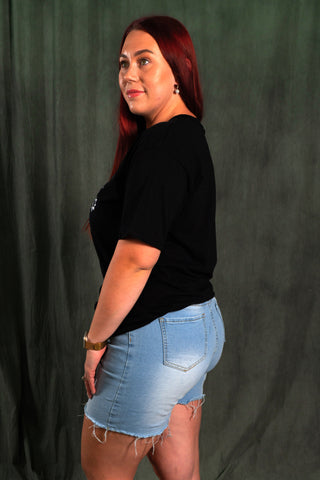 Harmony Black Cotton Crew Neck T-Shirt