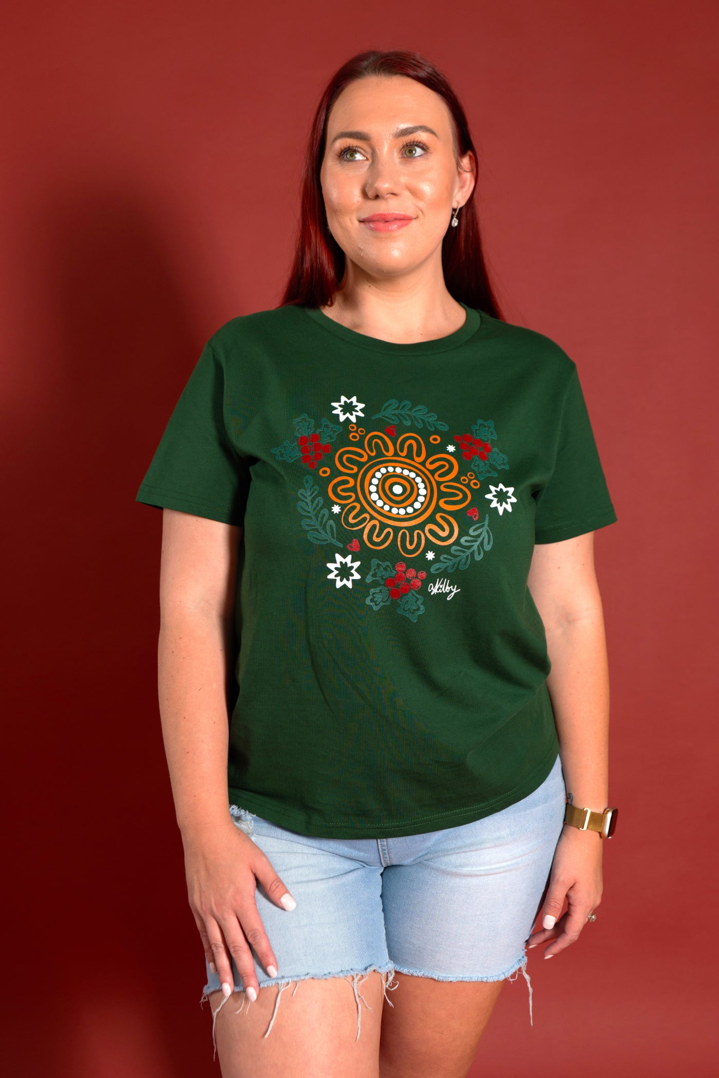 Harmony Forest Green Cotton Crew Neck T-Shirt