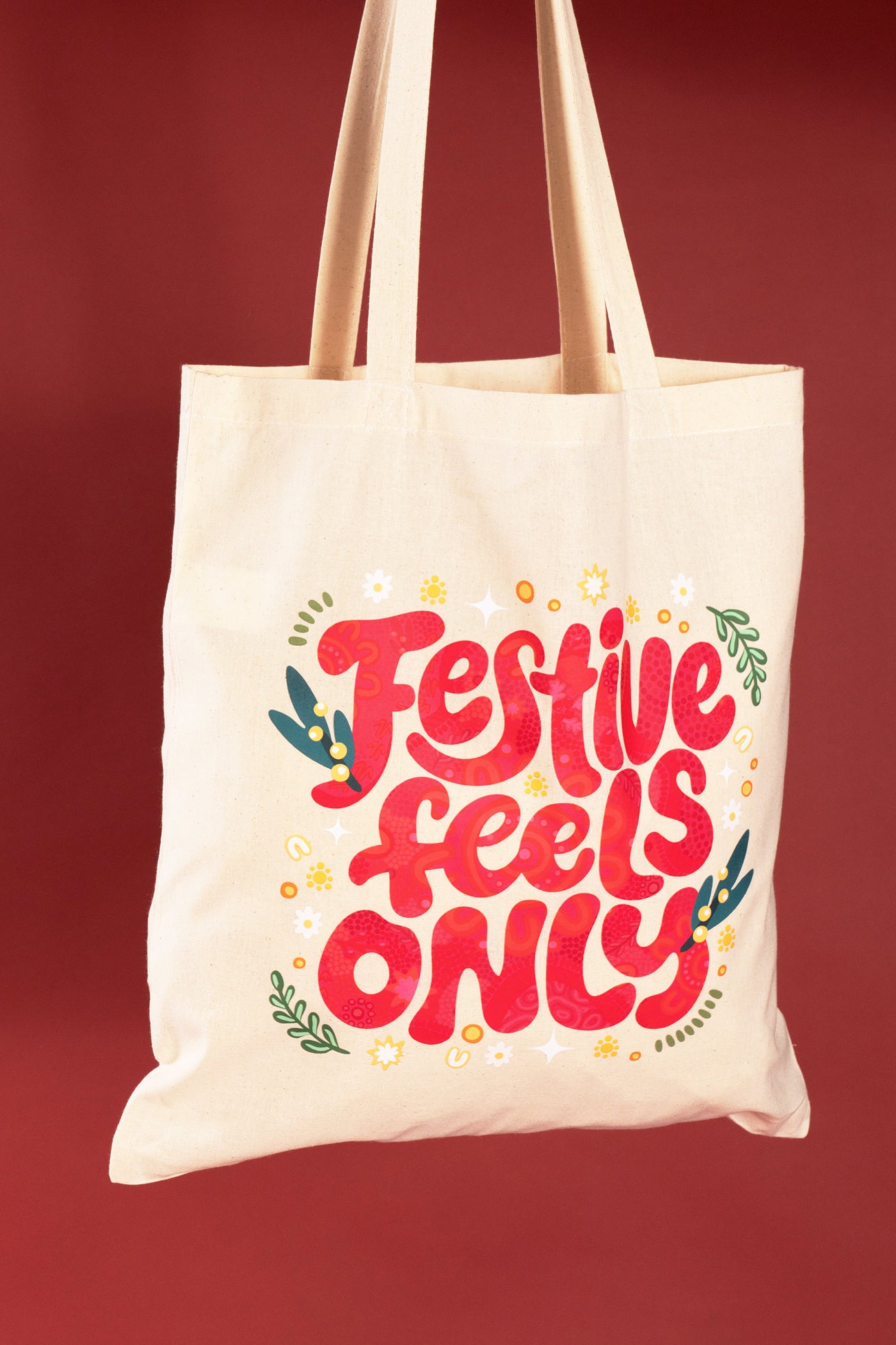 Festive Feels Only Natural Long Handle Cotton Tote Bag