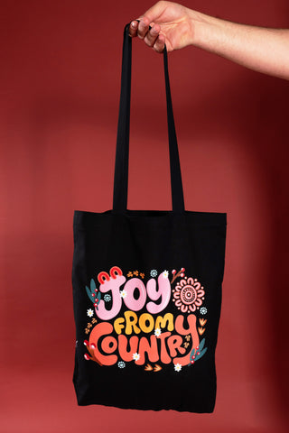 Joy From Country Black Long Handle Cotton Tote Bag