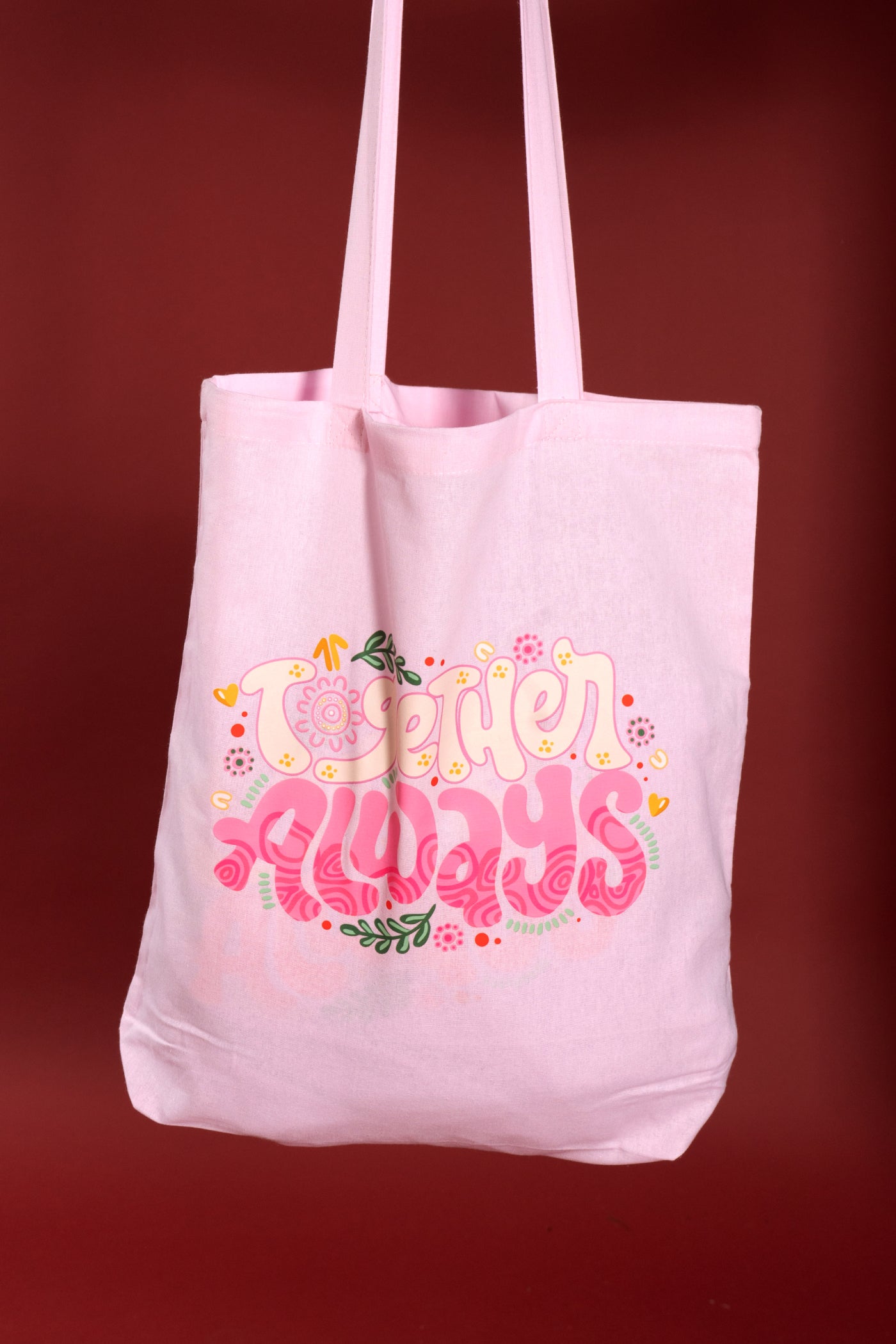Together Always Pink Long Handle Cotton Tote Bag