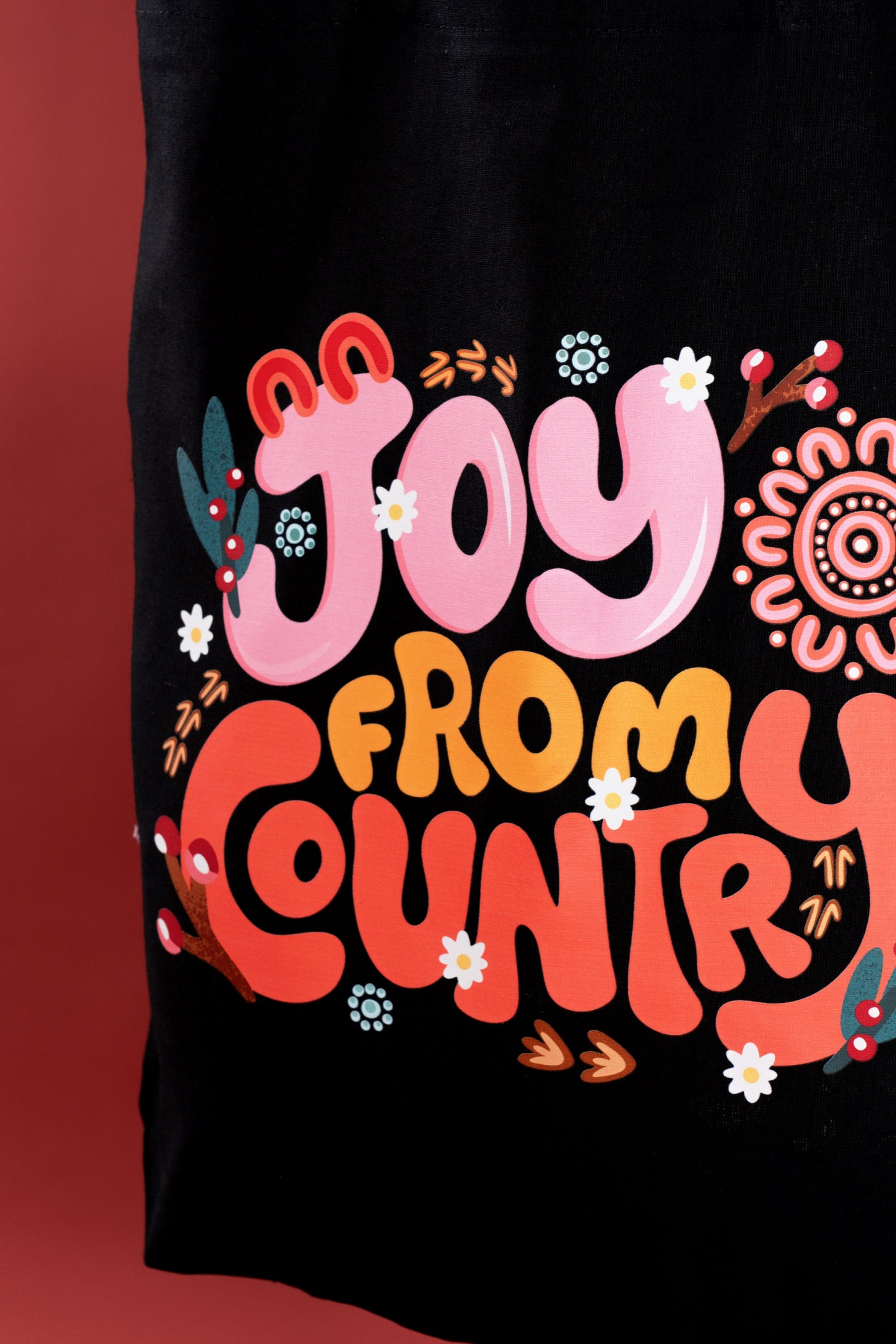 Joy From Country Black Long Handle Cotton Tote Bag