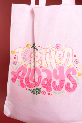 Together Always Pink Long Handle Cotton Tote Bag