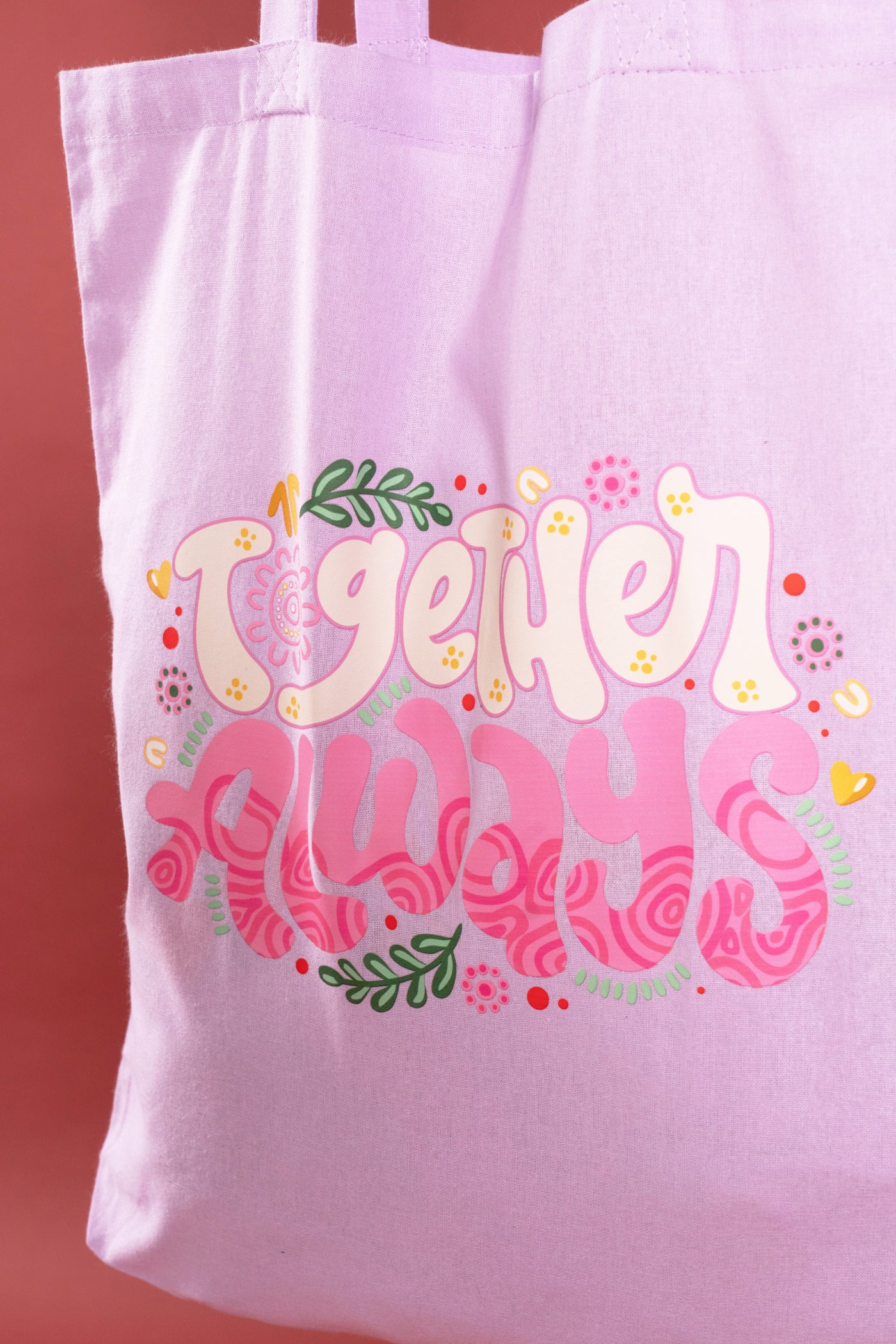 Together Always Lilac Long Handle Cotton Tote Bag