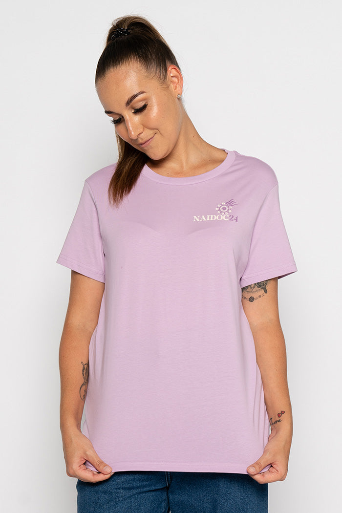 (Bulk Order) NAIDOC 2024 Pocket Print Lavender Cotton Crew Neck Women’s T-Shirt