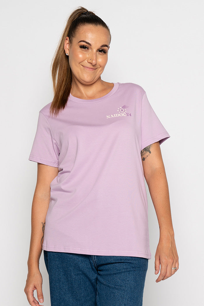 (Bulk Order) NAIDOC 2024 Pocket Print Lavender Cotton Crew Neck Women’s T-Shirt