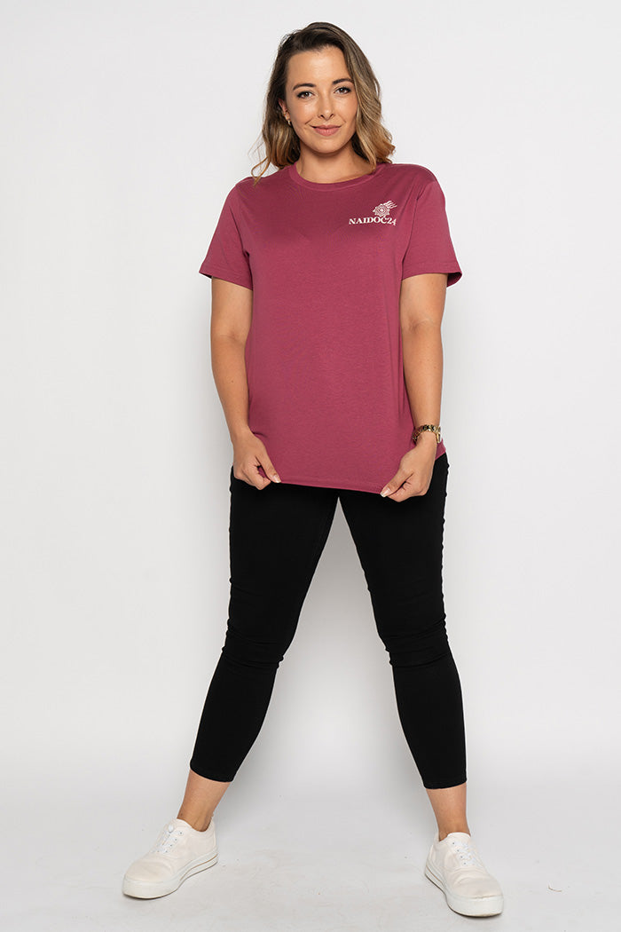 (Bulk Order) NAIDOC 2024 Pocket Print Berry Cotton Crew Neck Women’s T-Shirt