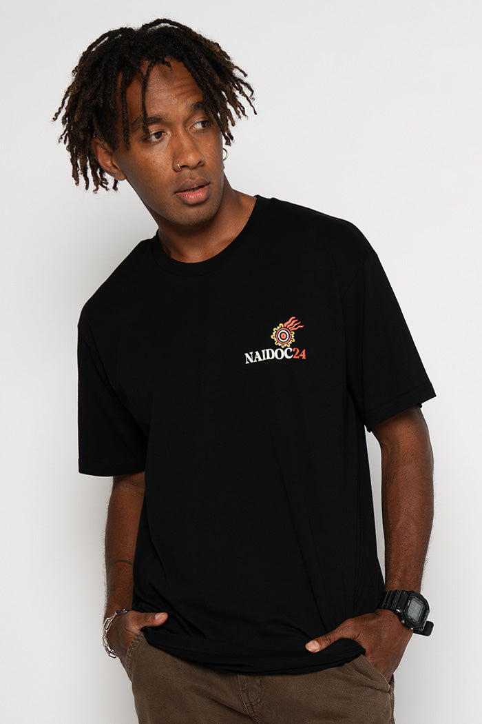 (Bulk Order) NAIDOC 2024 Pocket Print Black Cotton Crew Neck Unisex T-Shirt