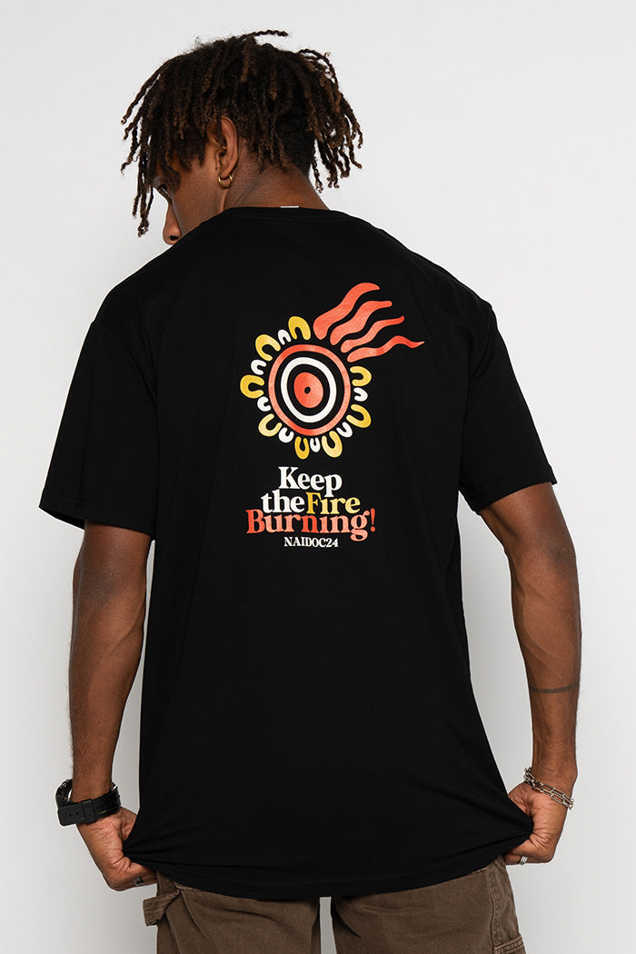 (Bulk Order) NAIDOC 2024 Pocket Print Black Cotton Crew Neck Unisex T-Shirt