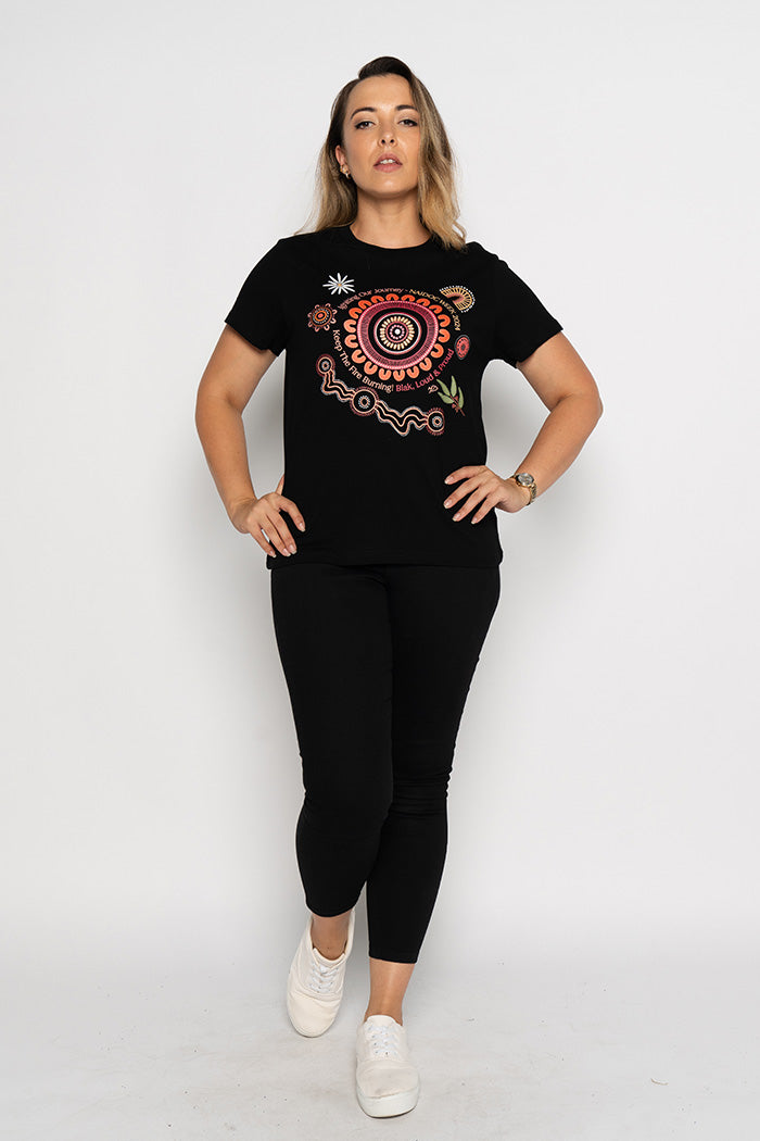 (Bulk Order) Igniting Our Journey NAIDOC 2024 Black Cotton Crew Neck Women’s T-Shirt