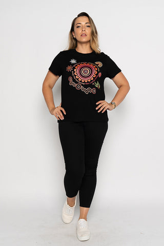 (Bulk Order) Igniting Our Journey NAIDOC 2024 Black Cotton Crew Neck Women’s T-Shirt