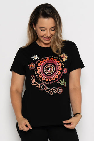 (Bulk Order) Igniting Our Journey NAIDOC 2024 Black Cotton Crew Neck Women’s T-Shirt