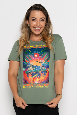 (Bulk Order) Fire Spirit People NAIDOC 2024 Sage Cotton Crew Neck Women’s T-Shirt