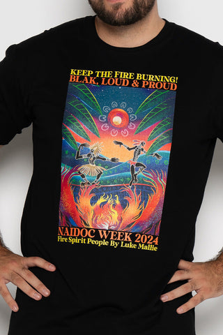 (Bulk Order) Fire Spirit People NAIDOC 2024 Black Cotton Crew Neck Unisex T-Shirt