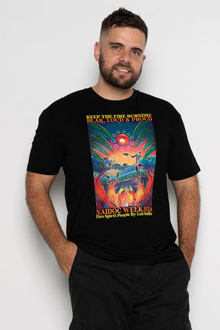 (Bulk Order) Fire Spirit People NAIDOC 2024 Black Cotton Crew Neck Unisex T-Shirt