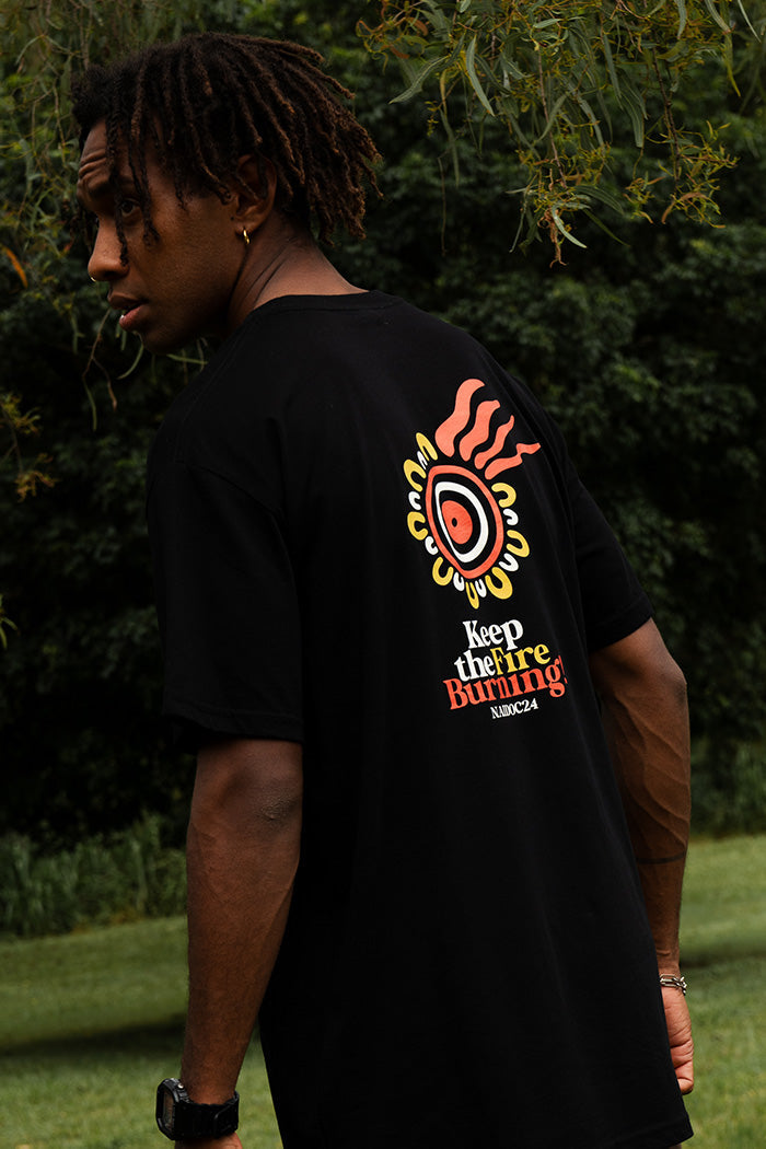 (Bulk Order) NAIDOC 2024 Pocket Print Black Cotton Crew Neck Unisex T-Shirt