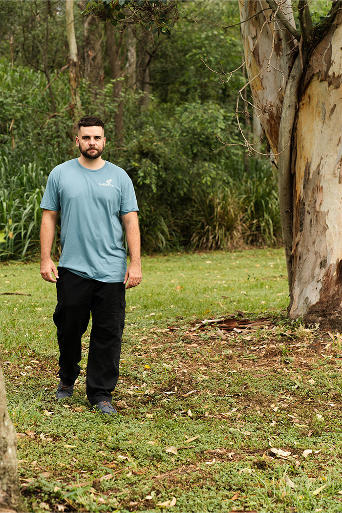 (Bulk Order) NAIDOC 2024 Mono Pocket Print Slate Blue Cotton Crew Neck Unisex T-Shirt