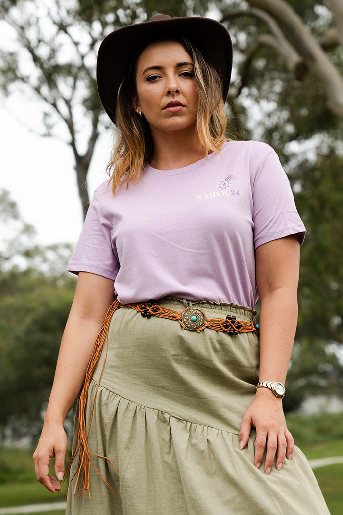 (Bulk Order) NAIDOC 2024 Pocket Print Lavender Cotton Crew Neck Women’s T-Shirt