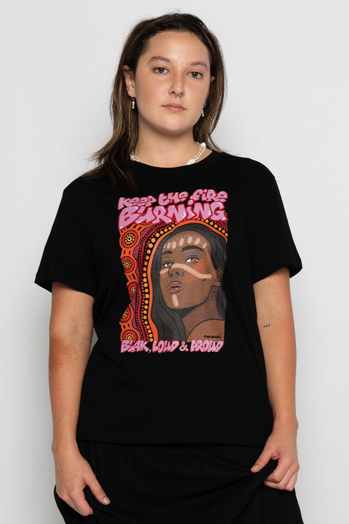 (Bulk Order) Fire Within NAIDOC 2024 Black Cotton Crew Neck Women’s T-Shirt