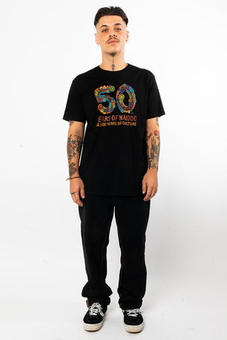 50 Years Of NAIDOC 2025 Black Cotton Crew Neck T-Shirt