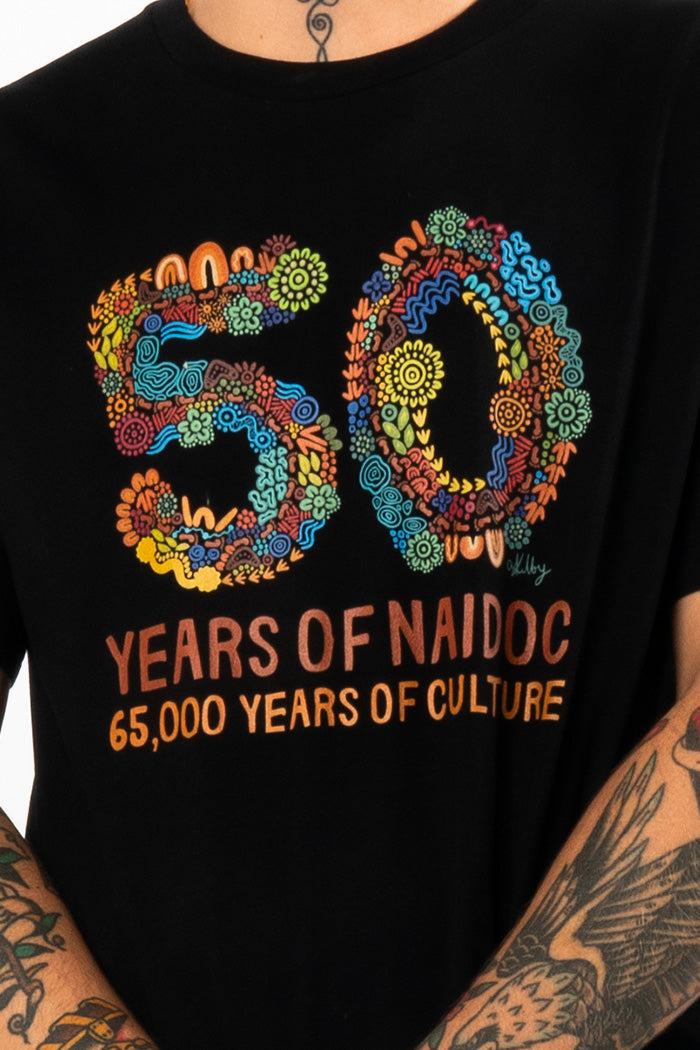 50 Years Of NAIDOC 2025 Black Cotton Crew Neck T-Shirt