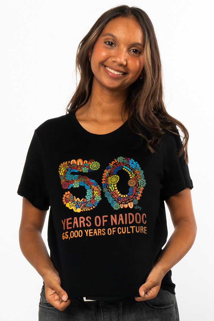 50 Years Of NAIDOC 2025 Black Cotton Crew Neck T-Shirt
