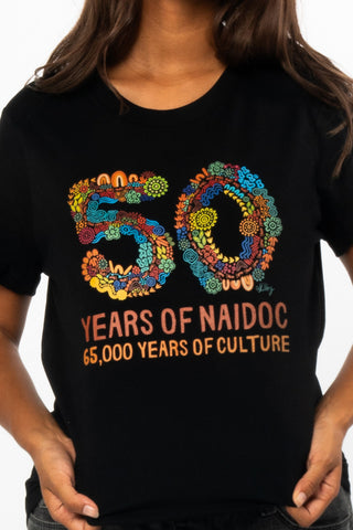 50 Years Of NAIDOC 2025 Black Cotton Crew Neck T-Shirt