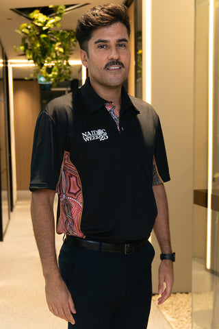 (Bulk Order) Leaving Footprints NAIDOC 2025 Black Bamboo (Simpson) Unisex Polo Shirt