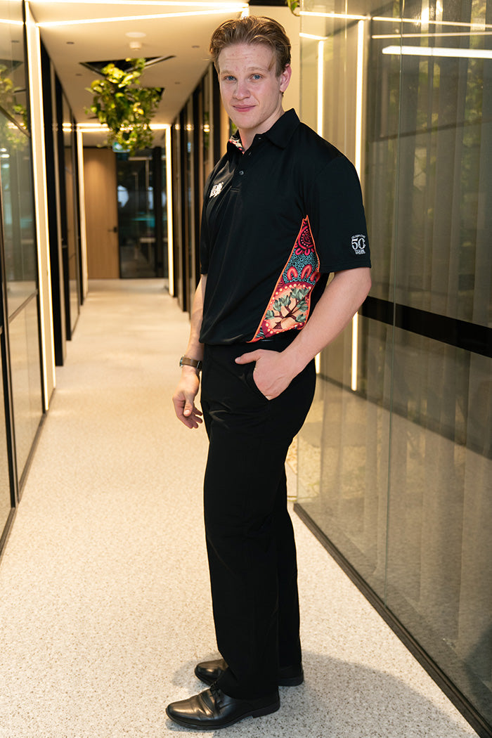 (Bulk Order) Wurung (Branches) NAIDOC 2025 Black Bamboo (Simpson) Unisex Polo Shirt