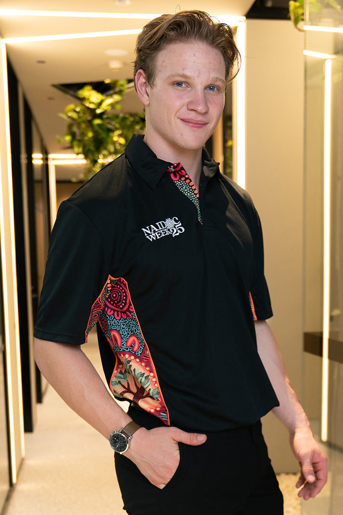 (Bulk Order) Wurung (Branches) NAIDOC 2025 Black Bamboo (Simpson) Unisex Polo Shirt