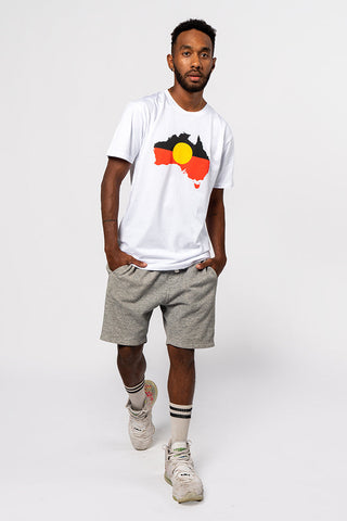 (Bulk Order) "Raise the Flag" Aboriginal Flag (Australia) White Cotton Crew Neck Unisex T-Shirt