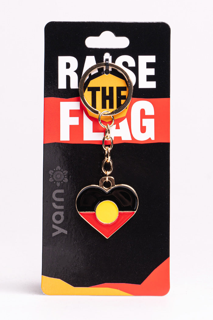 (Bulk Order) "Raise The Flag" Aboriginal Flag Heart Enamel Keyring