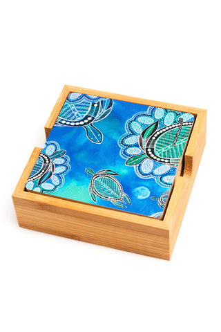 Ocean Turtles Bamboo Coaster Set (4 Pack)
