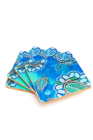 Ocean Turtles Bamboo Coaster Set (4 Pack)