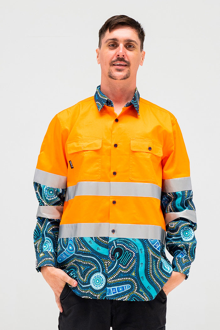 Deadly Dads High Vis Orange 100% Cotton Drill Unisex Long Sleeve Work Shirt