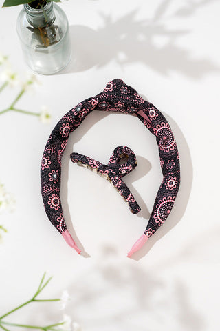 Boobie Sista (No.2) Knot Headband & Wrapped Butterfly Claw Clip - Ready Stock