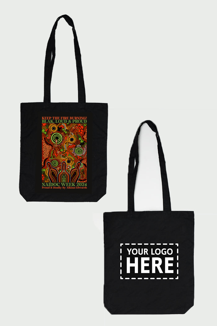 Proud & Deadly NAIDOC 2024 Black Long Handle Cotton Tote Bag