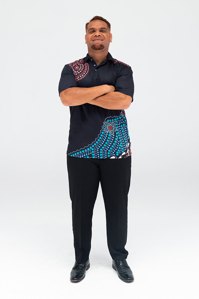 Heal Our Nura UPF50+ Black Bamboo Essence Polo Shirt