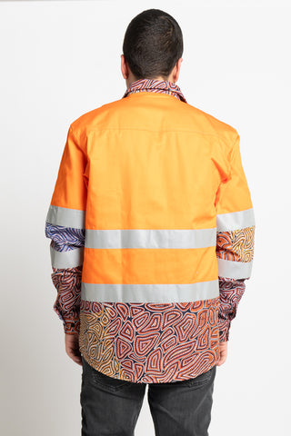 Our Many Tribes High Vis Orange 100% Cotton Drill Unisex Long Sleeve Work Shirt