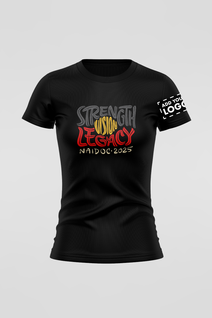 Strength, Vision & Legacy NAIDOC 2025 Black Cotton Crew Neck Women