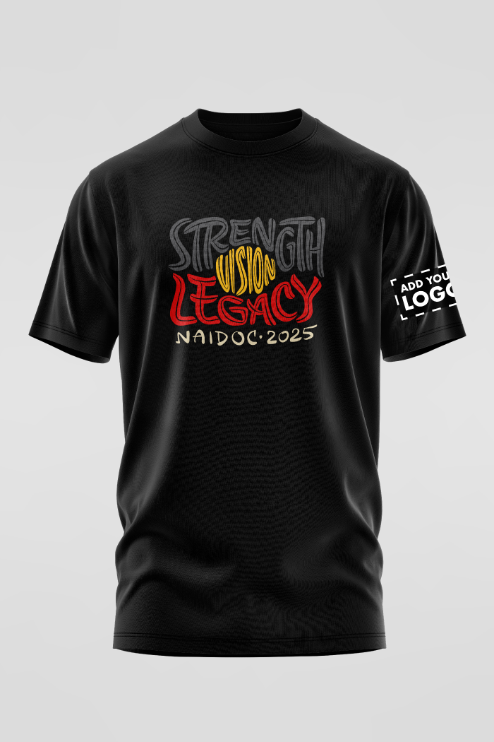 Strength, Vision & Legacy NAIDOC 2025 Black Cotton Crew Neck T-Shirt