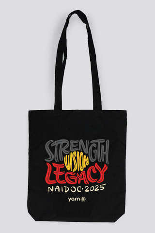 Strength, Vision & Legacy NAIDOC 2025 Black Long Handle Cotton Tote Bag